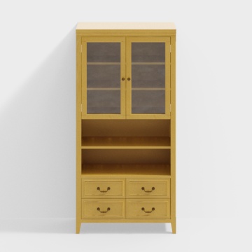 Minimalist Storage Cabinet 3D Model – Wood & Glass