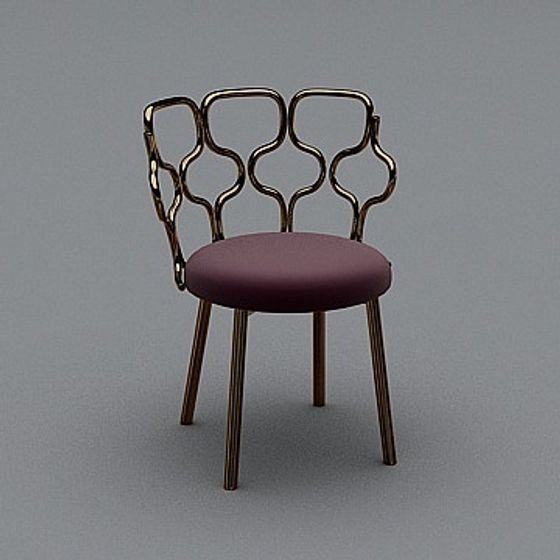 Luxury Gold Metal and Purple Leather Chair 3D model