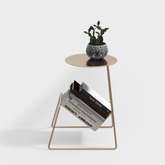 Gold Accent Table with Plant 3D model