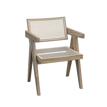 Minimalist Wooden Chair 3D Model – Natural Wood & Rattan