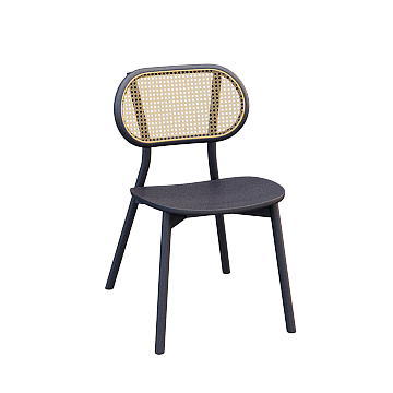 Stylish Low-Poly Dining Chair – Dark Wood & Woven Back