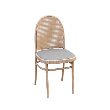 Cozy Cane Chair 3D Model – Vintage Wood and Fabric