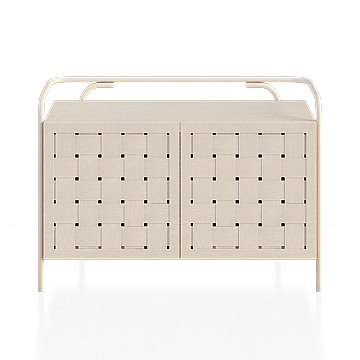 Woven Storage Cabinet 3D Model – Light Wood & Black Pattern
