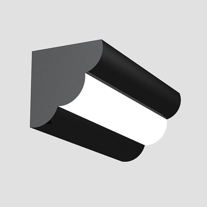 Abstract black and white geometric shape with curved edges on grey background