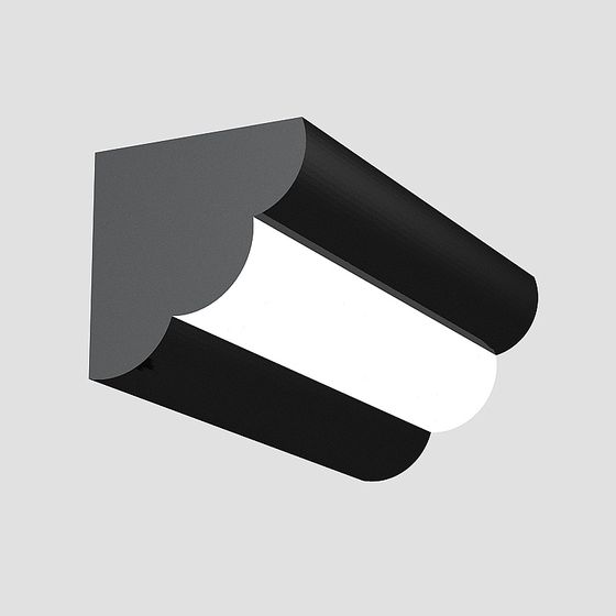 Abstract black and white geometric shape with curved edges on grey background