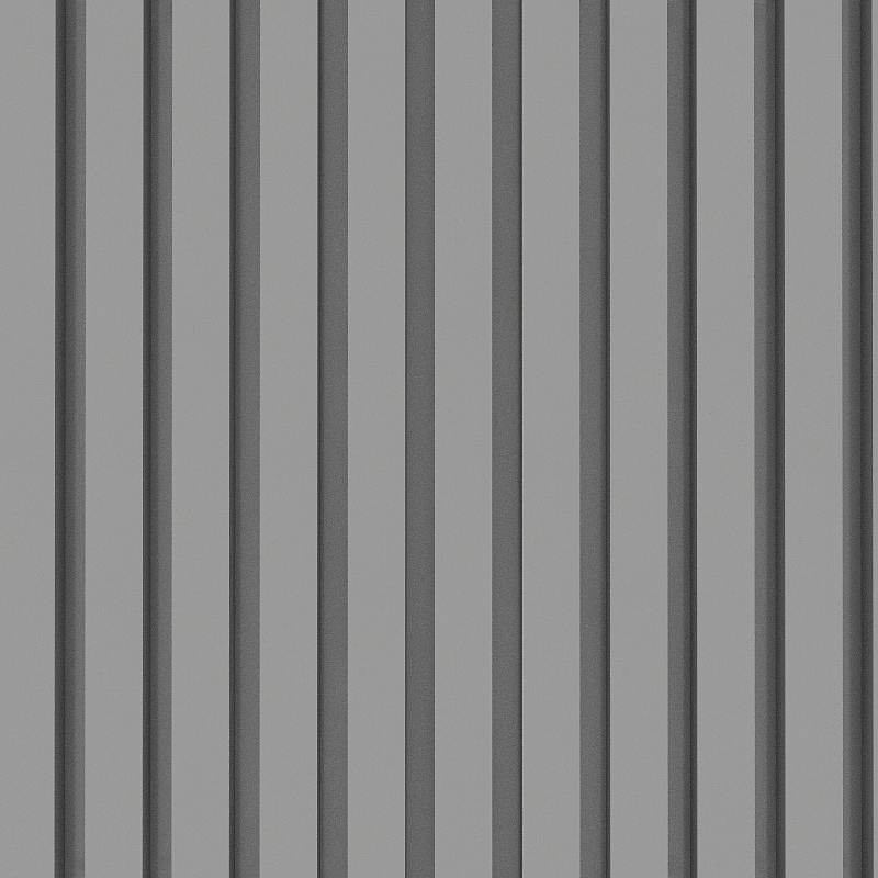 Grey vertical wall panel with textured surface and dark grey grooves on white background