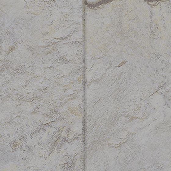 Light beige stone tile with rough texture and vertical grout line on white background