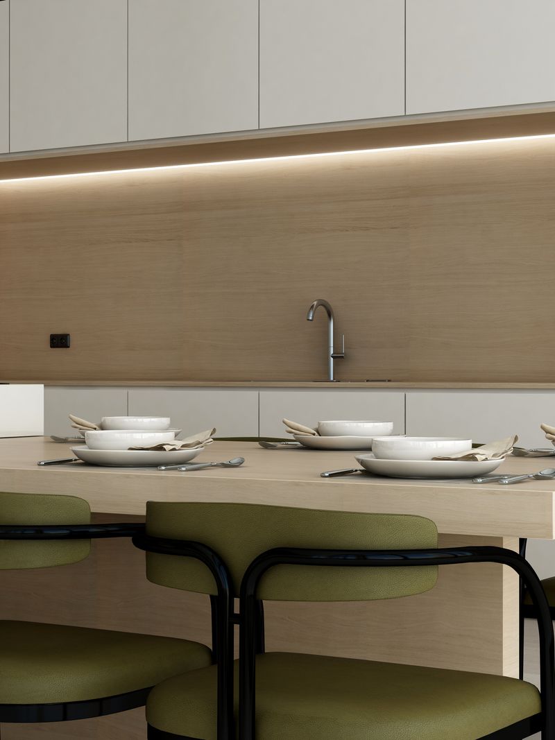Minimalist Kitchen Design with Wood Tones