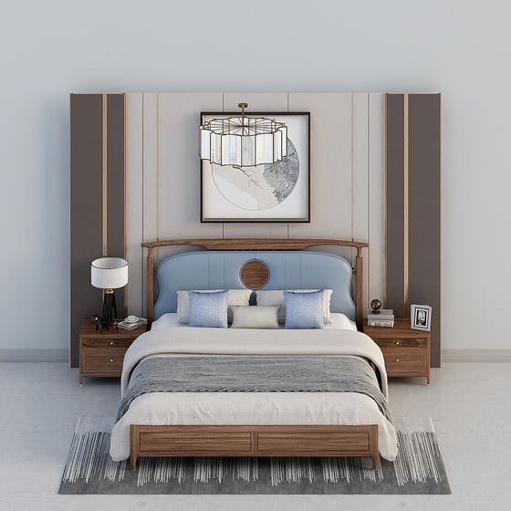 Gray Bed Set 3D Model