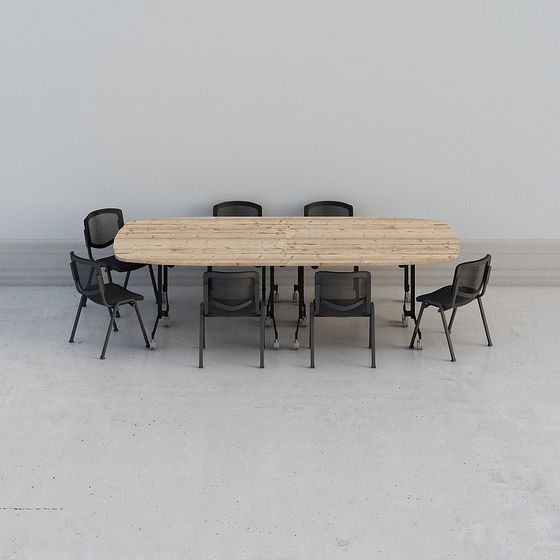 Industrial Style Conference Table and Chairs Set 3D model