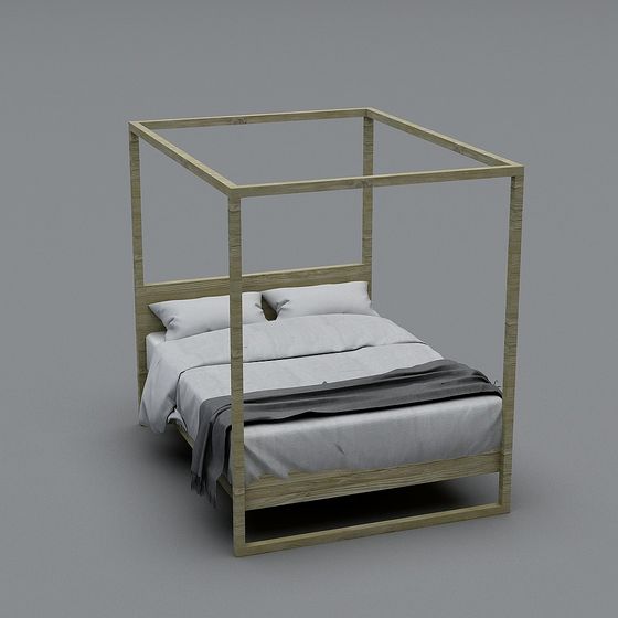 Elegant Four-Post Bed 3D model for Modern Interiors