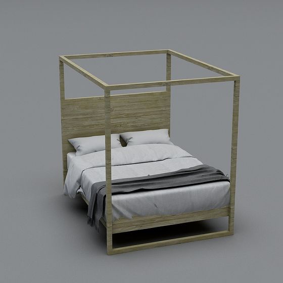 Elegant Four-Post Bed 3D model for Modern Interiors