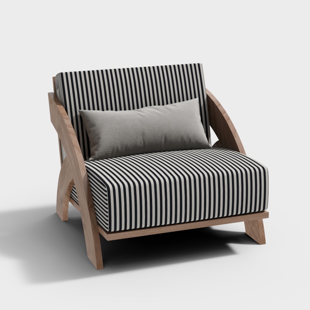 Modern Striped Armchair 3D Model – Mid-Century Design