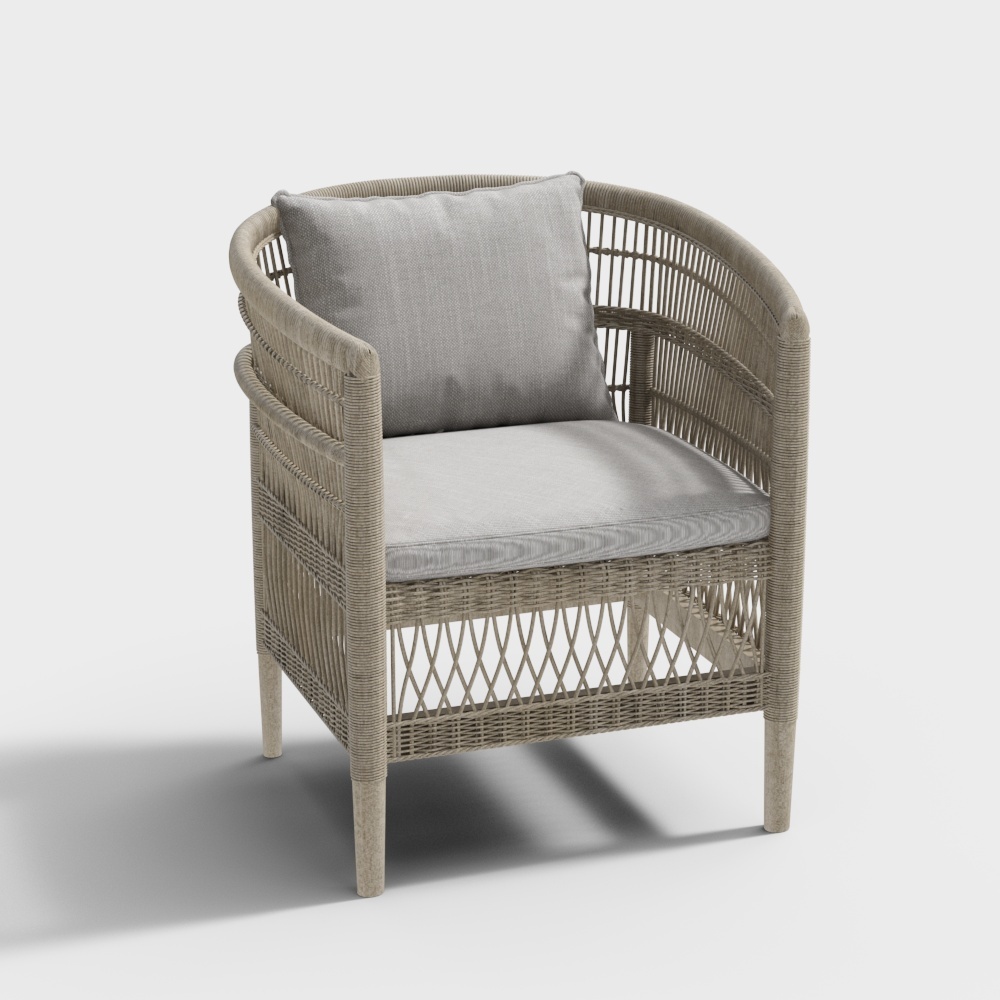 Stylish Rattan Chair 3D Model – Low-Poly Textured Design