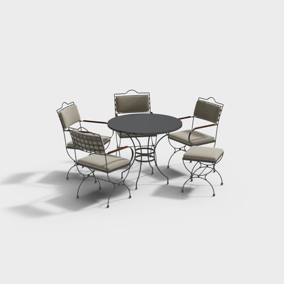 Vintage Iron Wrought Dining Table and Chair 3D model