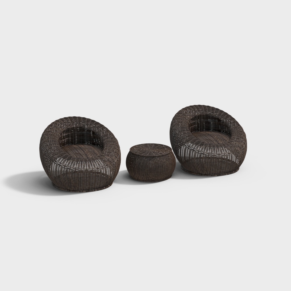 Cozy Rattan Chair Set 3D Model – Minimalist Lounge Furniture