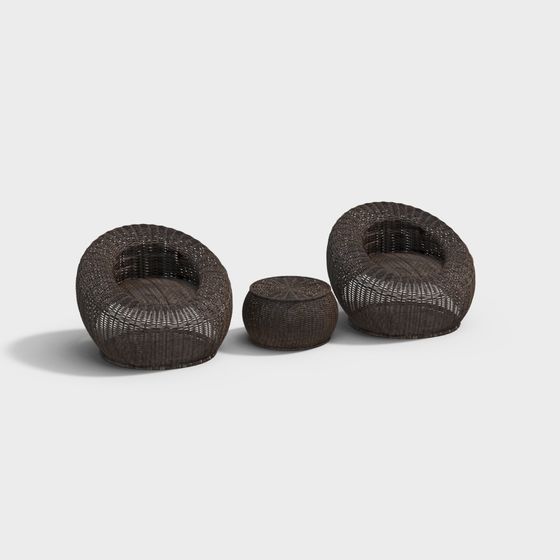 Elegant Rattan Chair Set 3D model for Contemporary Spaces