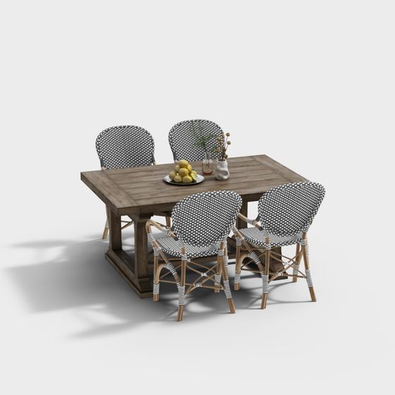 Vintage Modern Dining Table and Chair Set 3D model