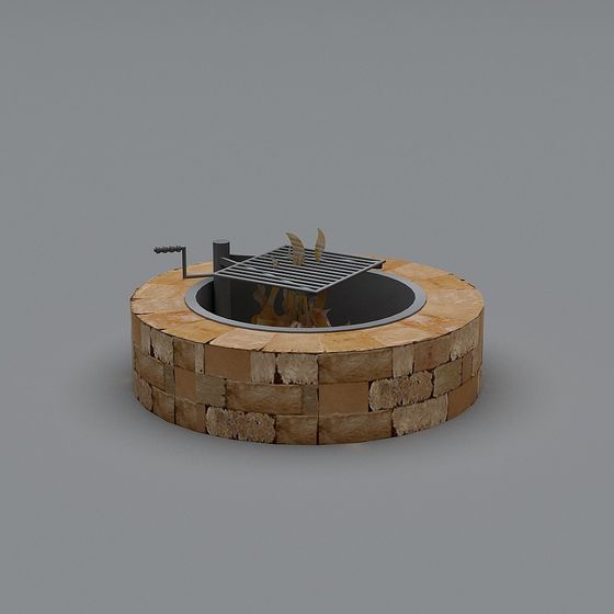 Rustic Low-Polygon Fire Pit 3D model