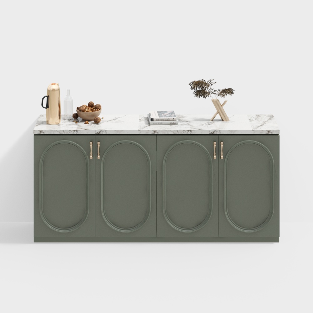 Vintage Green Marble Cabinet 3D Model – Retro Style