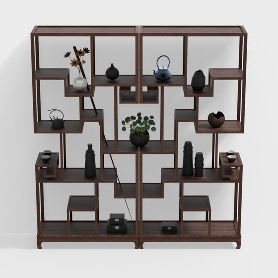Zen-Inspired Bookshelf Low-Poly 3D model