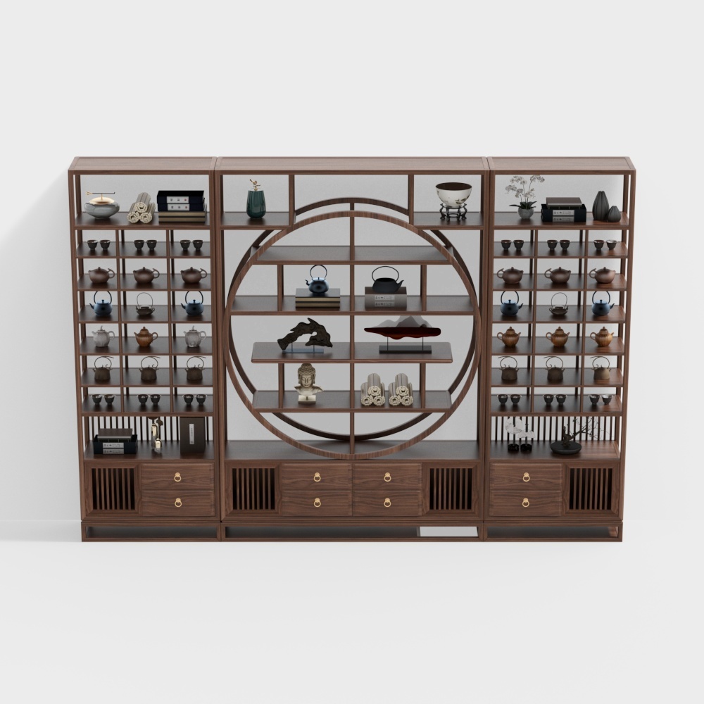 Elegant Oriental Display Cabinet 3D Model – Detailed Wood Design