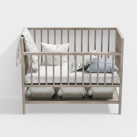 Elegant Low-Poly Baby Crib 3D model