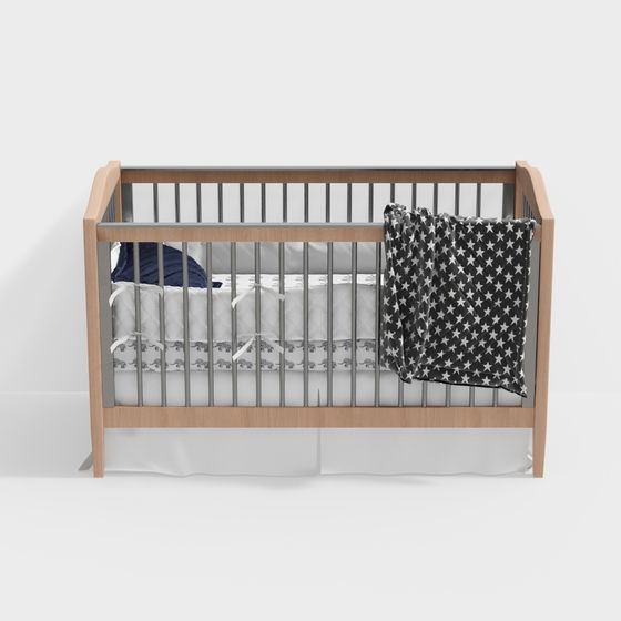 Nordic Wooden Crib 3D Model