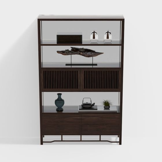 Elegant Wooden Display Cabinet 3D model