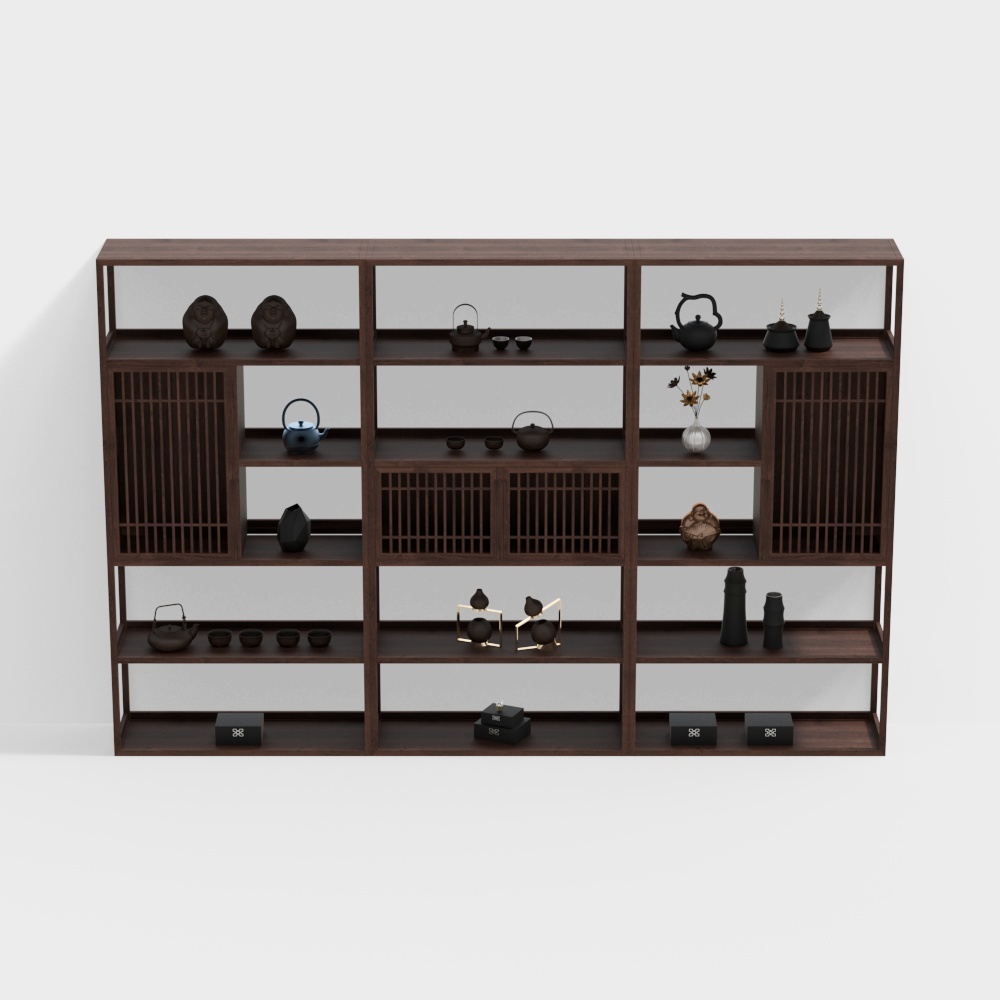 Zen-Inspired Bookshelf 3D Model – Brown Wood Design