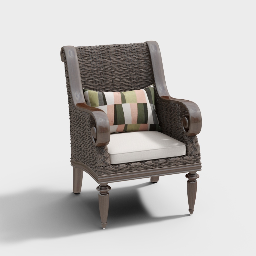 Vintage Rattan Chair 3D Model – Woven Texture Design