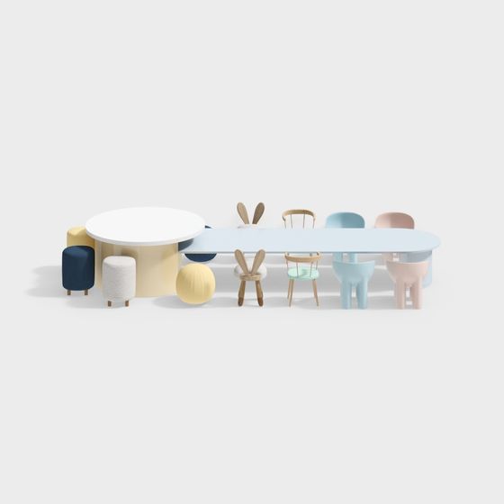 Modern Kindergarten Play Area Tables and Chairs 3D Model