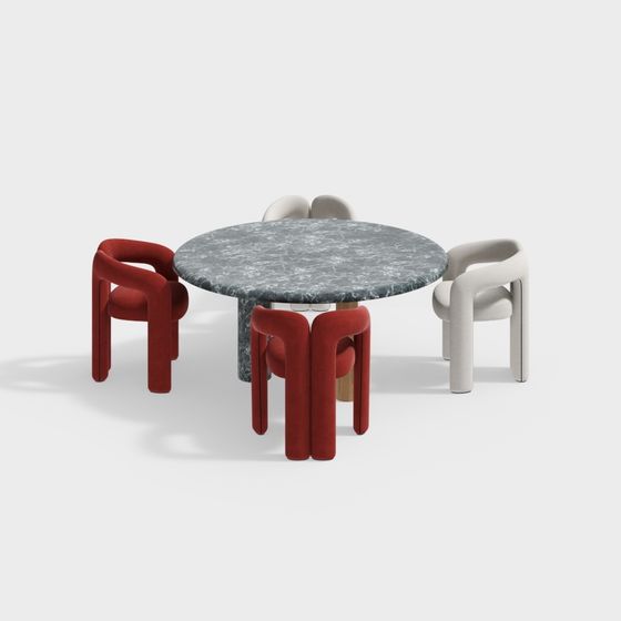 Modern Low-Poly Round Table and Chair Set 3D model