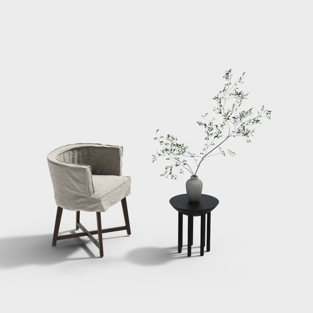 Combo de chaise beige d'accent de style Wabi-sabi