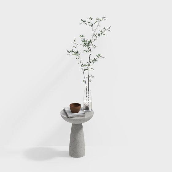 Concrete Side Table with Vase 3D model for Modern Interiors