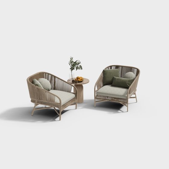 Wabi-Sabi Rattan Weave Side Table 3D Model for Relaxed Spaces