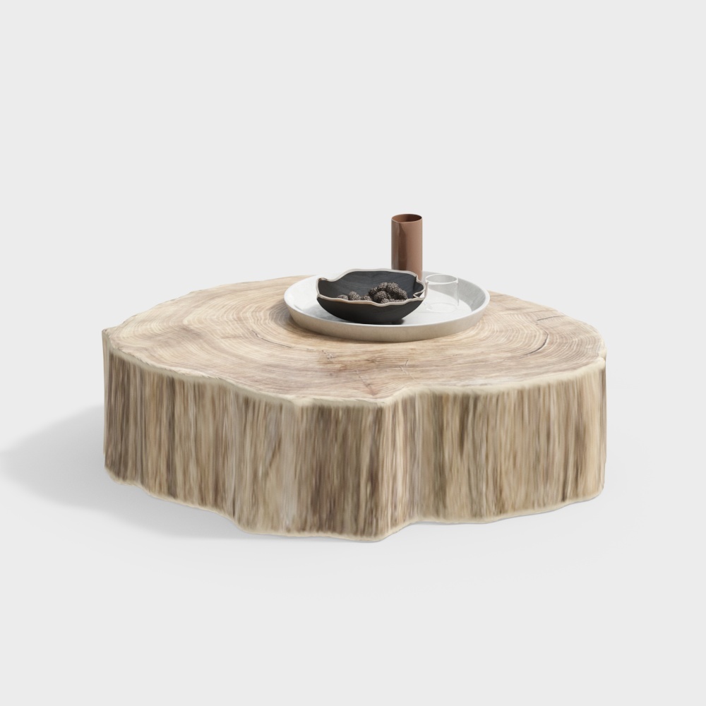 Low Poly Stump Coffee Table – Natural Wood 3D Model