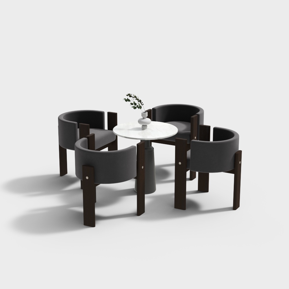 Elegant Round Table and Four Chairs 3D Model – Minimalist Design