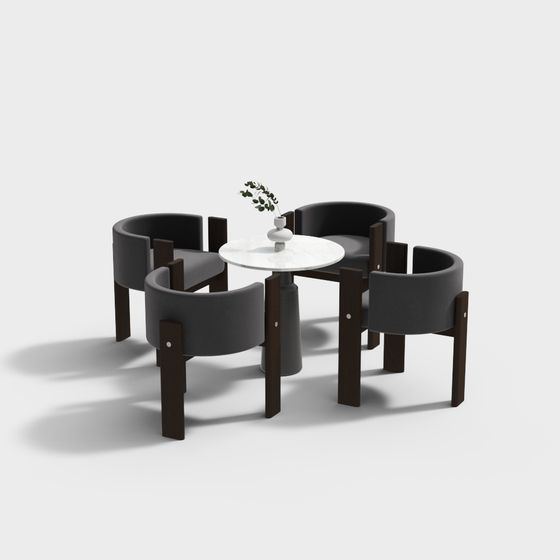 Elegant Round Table and Four Chairs 3D model