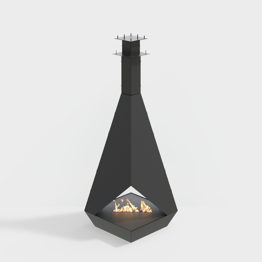 Stylish Cone Fireplace 3D Model – Black Metal Design