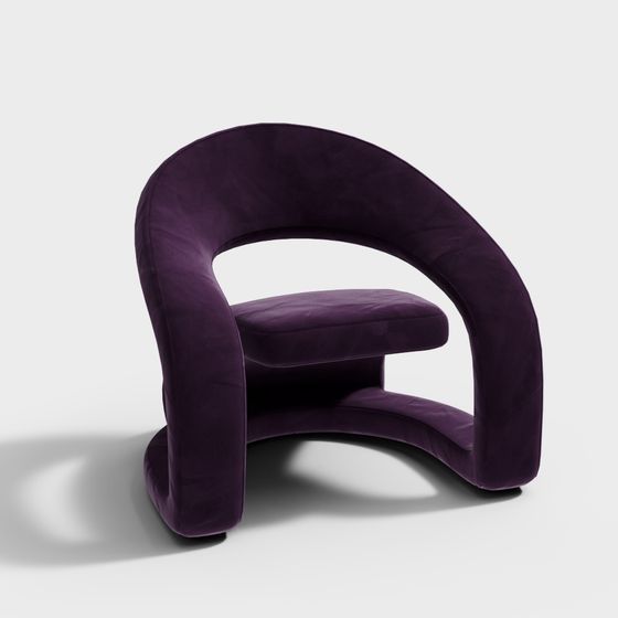 Elegant Curved Armchair 3D model in Purple Velvet