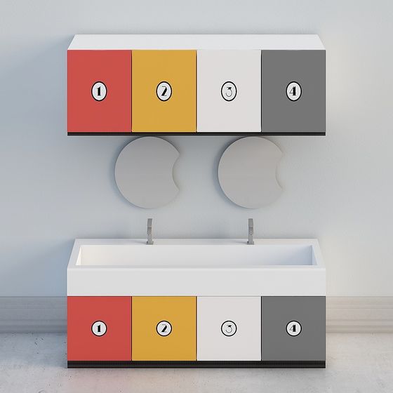 Color Block Bathroom Cabinet 3D model