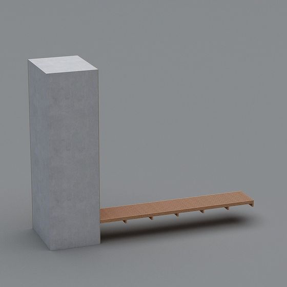 Concrete Column and Wooden Bench 3D model