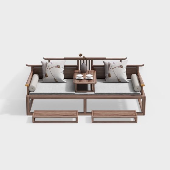 Elegant Fusion Sofa 3D model with Eastern Charm