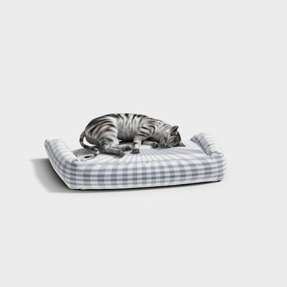 Cat on Checkered Pet Bed 3D model for Creative Projects