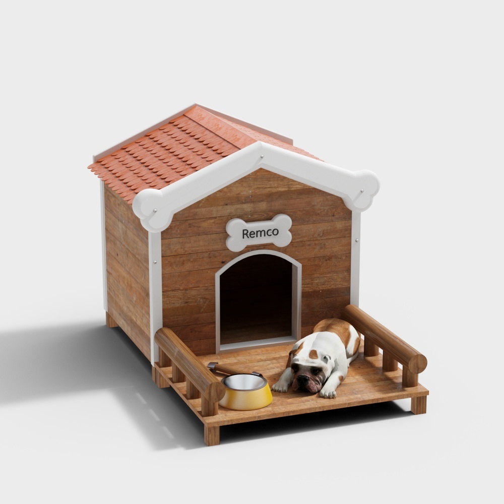 Remco Dog House 3D Model – Rustic Wooden Pet Shelter