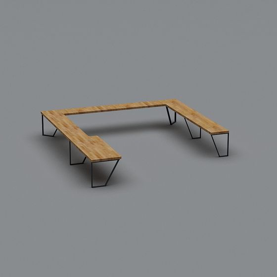 L-Shaped Wooden Table and Chair Set 3D model for Modern Spaces