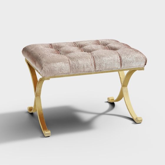 Elegant Vintage Velvet Stool 3D model