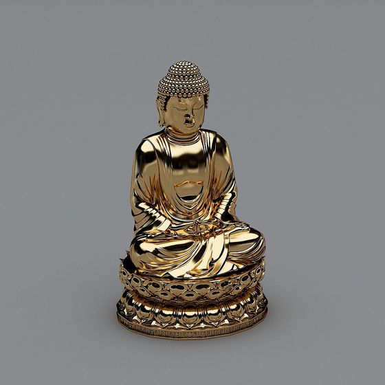 Golden Buddha 3D Model on Lotus Base