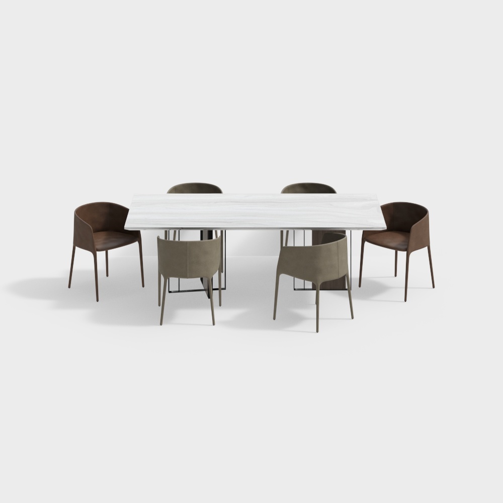 Urban Living Room 3D Model – Marble Table & Metal Frame